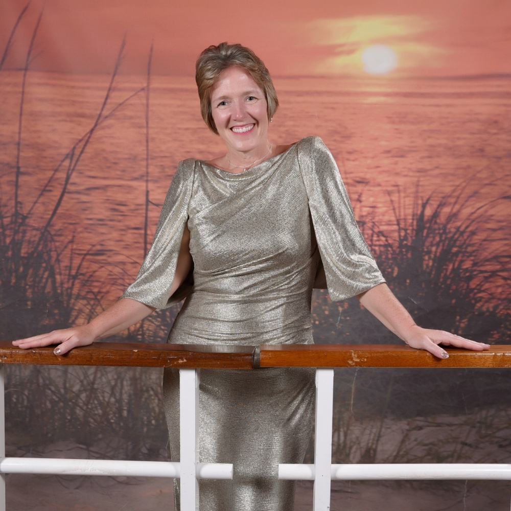 Silver-colored evening gown